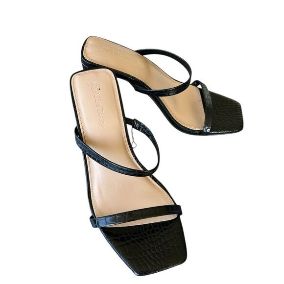 Black Croc-Embossed Strappy Sandals - Picture 1 of 3